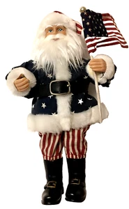 Patriotic Stars & Stripes Santa/Uncle Sam Holding Flag Figurine 9" Tall - Picture 1 of 8