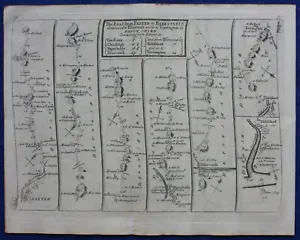 EXETER TO BARNSTAPLE, DEVON, antique road map, SENEX, OGILBY, pl 74-75, 1762 - Picture 1 of 5