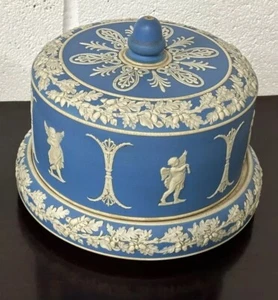 Antique 19th Century English Dudson Jasperware Blue & White Cheese Dome - Picture 1 of 21