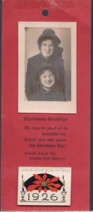 1926 Calendar On Christmas Greeting Card With Photo. 3" x 6 7/8" - Picture 1 of 1