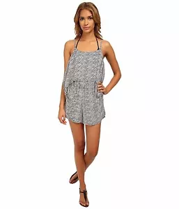 Volcom Swim Urban Tribe Cover Up Romper Sz L Black White i15 - Picture 1 of 4