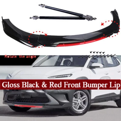 For Hyundai Kona 2018-2022 Front Bumper Lip Body Kit Splitter Spoiler Strut Rods Foto 1 de 4