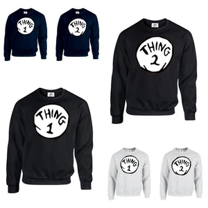 Thing One 1 And Thing Two 2 Jumper Couple Matching Costume Cat Twins (SWEAT) - Picture 1 of 7