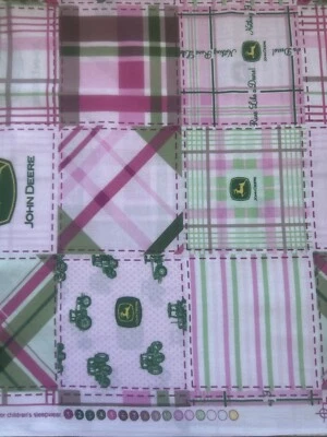 John Deere Floral Madras Plaid Pink Cotton Fabric 1 yard 42” Wide - Image 1 of 4