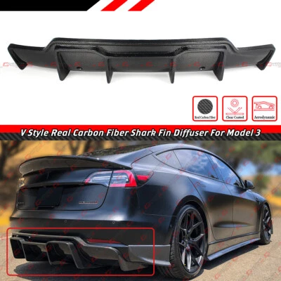 PARAGOLPES TRASERO DIFUSOR CENEFA FIBRA CARBONO ESTILO 3V TESLA 2017-2023 Foto 1 de 4