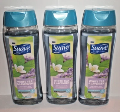 (3) Jabón corporal suave SUAVE ESSENTIALS TÉ BLANCO LAVANDA MANZANILLA 18 FL OZ cada uno Foto 1 de 2