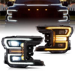 Pair LED Headlights For Ford F-150 2018 2019 2020 Sequential Turn Signal Black - Picture 1 of 10