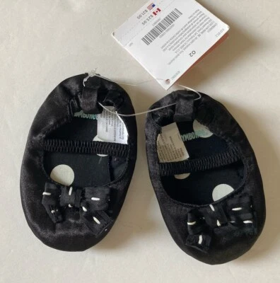 NUEVO CON ETIQUETAS Gymboree Lunares Cachorro Negro Satén Arco Cuna Zapatos 02 para 3-6 Meses Foto 1 de 2