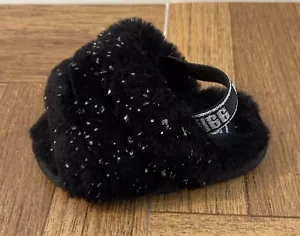 UGG Baby Fluff Yeah Slide Black Metallic Sparkle Size Infant 4/5 - Picture 1 of 11
