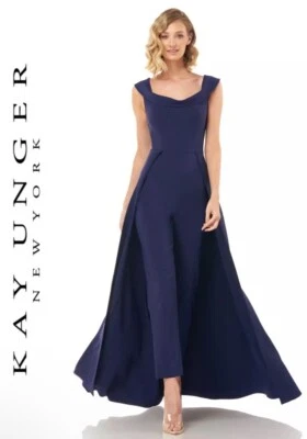 Vestido Mono Kay Unger Alara Walk Through Azul Marino Talla 6 $338 Foto 1 de 4
