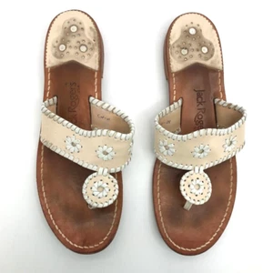 Jack Rogers Womens Thong Sandals Beige White Floral Woven Flat Heel Slip On 10 M - Picture 1 of 10