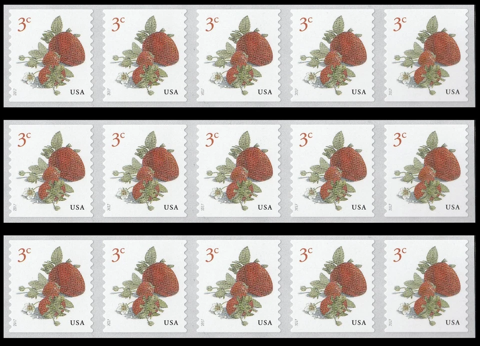 US 5201 Strawberries 3c coil strip 5x3 MNH 2017 - Image 1 of 1