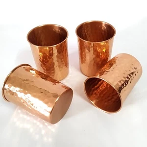 100% Pure Copper Tumbler Ayurveda Yoga Health Benefits, 4 Copper Water Glasses - Picture 1 of 6