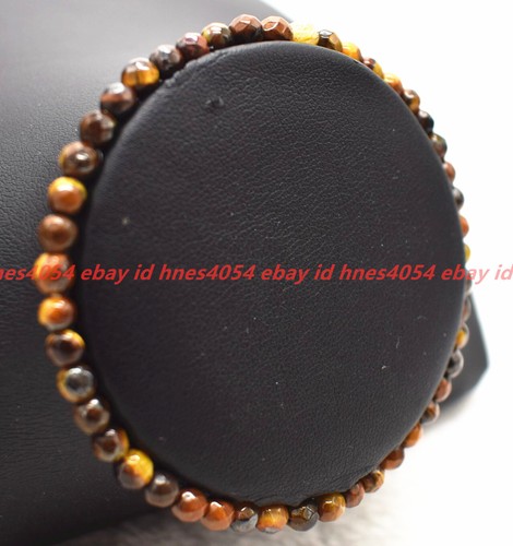 VALENTINO Bracciale piccolo naturale 4 mm sfaccettato giallo occhio di tigre pietre preziose tonde perline 7 5 pollici