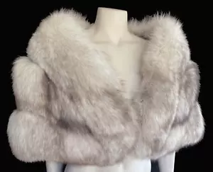 Norwegian FOX Fur Cape, Winter Wedding Bridal Shawl, Ivory White Vintage Stole - Picture 1 of 7