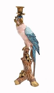Parrot Candelabra Porcelain Candle Stick Tropical Birds