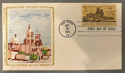 1971 Colorano Silk FDC San Xavier del Bac Mission 8c Historic Preservation USA - Image 1 of 4