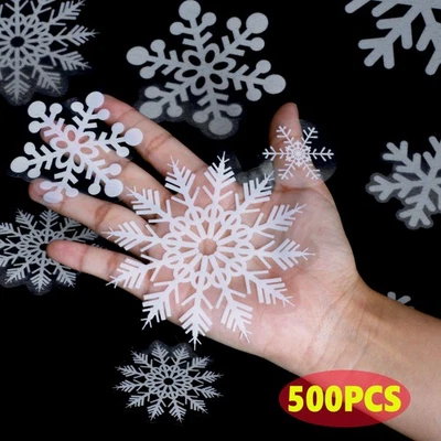 500 x Reusable Christmas Window Snowflakes Stickers Clings Decal Decorations - Image 1 of 4
