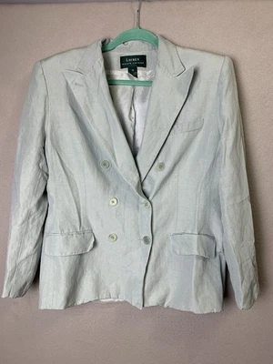 Blazer Lauren Ralph Lauren Mujer 14 Verde Lino Mezcla Seda Chaqueta Carrera Oficina Foto 1 de 4