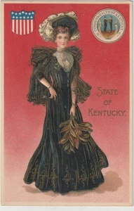 Antigua postal en relieve ca 1910 mujer representa Kentucky KV Alemania sin usar - Imagen 1 de 2