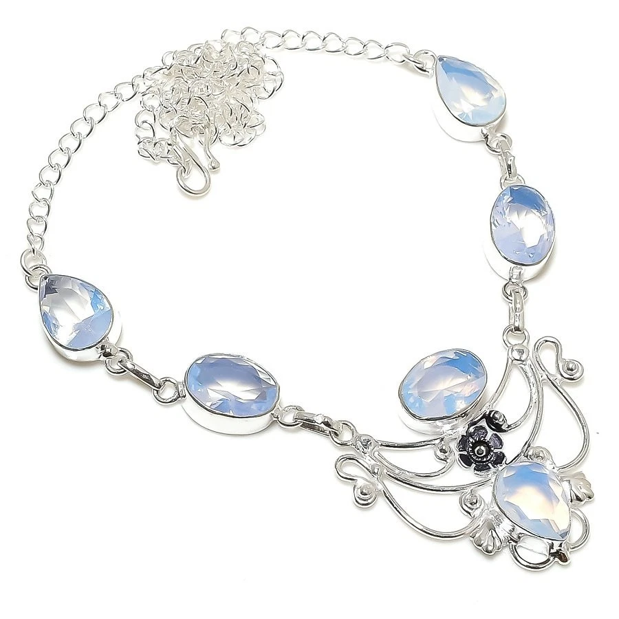 Milky Opalite Gemstone Handmade 925 Sterling Silver Jewelry Necklace Sz 18" - Image 1 of 1