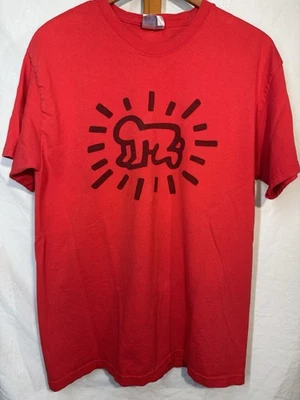 Vintage Keith Haring Art Tee Unisex Med Red Black Radiant Graphic Short Sleeve - Image 1 of 4