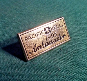 Pacific Bell Ambassador Lapel Pin 1995 Pac Bell Gold Tone Black Embossed 07/5000 - Picture 1 of 3