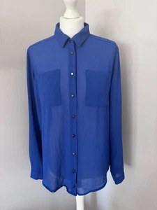 Blue Inc Vibrant Blue Sheer Mesh Long Sleeved Shirt Blouse - Size Small S (4) - Picture 1 of 6