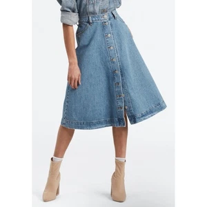 Levi's Premium Denim Knopf Kreis Midirock Damen Größe 27 Knopfleiste Midi - Bild 1 von 11