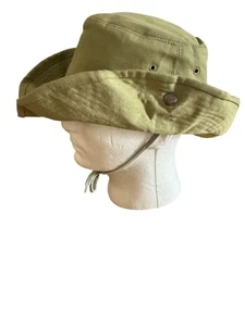 Vintage Khaki Canvas Wide-Brim Hat W/Chin Strap Size 7 3/4 Adjustable Fit - Picture 1 of 6