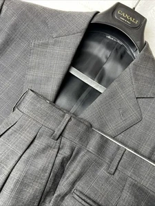 Canali Suit Mens 46 R Jacket Pant Gray 11320 Windowpane Pure Wool Preppy Busines - Picture 1 of 24