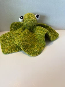 Green Frog Handmade Crocheted Lovey Security Blanket Toy For Baby Or Toddler - Picture 1 of 9