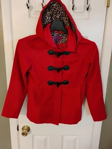 Girls Velvet Chic Cherry Red Toggle Coat Classic Preppy Academia Girls 14/16 - Picture 1 of 19