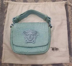 Versace Aqua Blue Patent Leather Vanitas Quilted Embossed Medusa Small Handbag - Picture 1 of 7