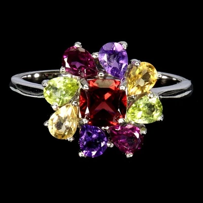 Cojín de anillo de plata de ley 925 granate de Mozambique de 5 mm piedras preciosas de citrino tamaño 7 Foto 1 de 4