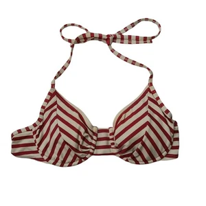 WHITE HOUSE BLACK MARKET Damen XS rot weiß gestreift Bikini Oberteil Neckholder zum Binden - Bild 1 von 7