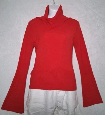 GAP Made In USA Cowl Neck Knit Sweater Small Red 100% Cashmere Bell Sleeves y2k - Image 1 of 4