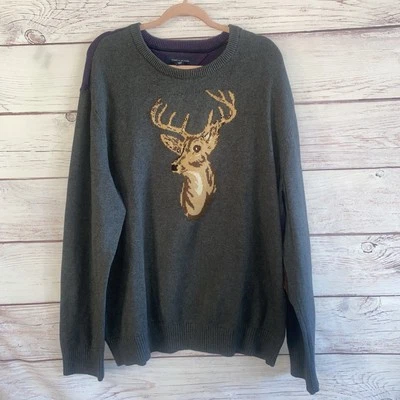 Suéter Tommy Hilfiger Para Hombres XXL Gris Púrpura Ciervo Codo Parche Tejido Pullover Foto 1 de 4