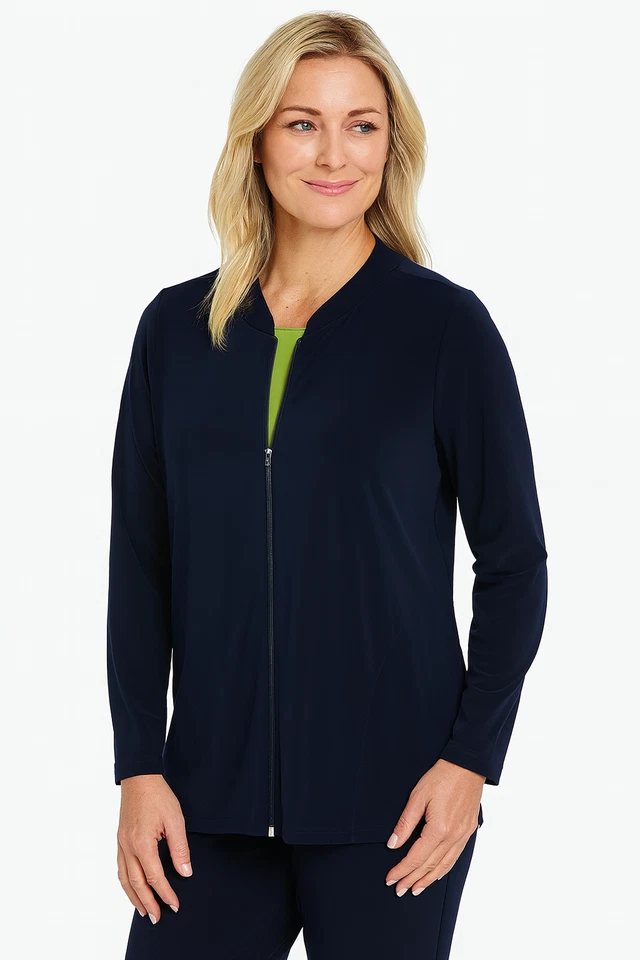 Citiknits Jacket Womens L Blue Lightweight Stretch Slinky Minimalist Sleek - Image 1 of 4