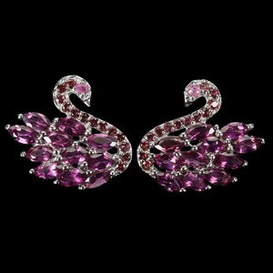 925 Sterling Silver Earrings Marquise Rhodolite Ruby Gemstone Swan Jewelry - Picture 1 of 14