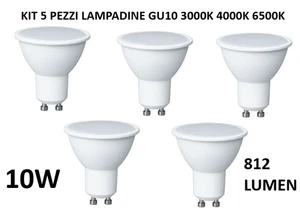 KIT DA 5 LAMPADINE LED ATTACCO GU10 PER FARETTI A INCASSO 10W 6500K/4000K/3000K - Foto 1 di 7
