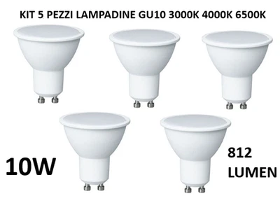 KIT DA 5 LAMPADINE LED ATTACCO GU10 PER FARETTI A INCASSO 10W 6500K/4000K/3000K - Immagine 1 di 4
