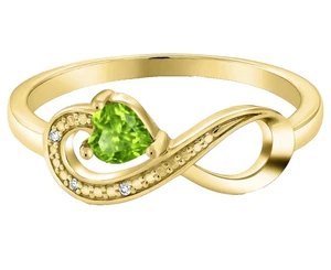 925 Silver Yellow Gold Plated 0.26 Ct Heart Shape Peridot Women's Promise Ring - Picture 1 of 4