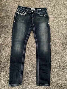 Daytrip 32 Jeans 14 Long Lynx Skinny Stretch Dark Blue Denim 32L Bling - Picture 1 of 7