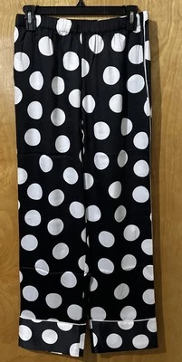 VS Satin Sleep Pants w/Pockets Black w/white Polka dots Small Regular NWOT  - Image 1 of 4