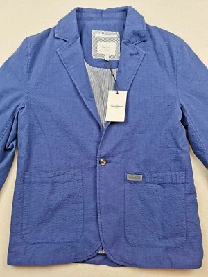 Jaqueta Blazer PEPE Masculina Jovem Reino Unido 14/S Nova Com Etiqueta Seersucker Azul Peito Único - Imagem 1 de 4