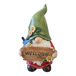 Insegna di benvenuto gnome con uccellino rosso e verde 6 pollici - Foto 1 di 6