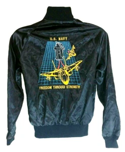 NAVY Made in US Bomber Satin Jacket Black Small Norfolk Freedom Through Strength - Picture 1 of 7