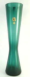 Vintage Alfred Taube Glas Vase 60s Turquoise strip org.Label h:30 cm germany  - Picture 1 of 8