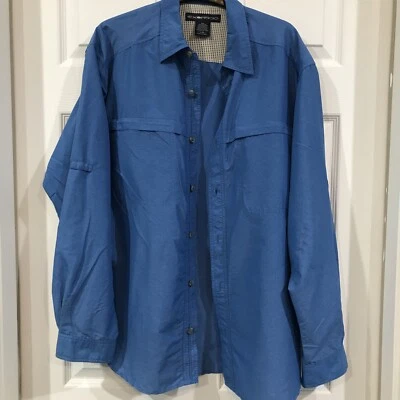 ExOfficio Performance Button-Up Shirt Vented  Zip Pockets Lightweight Men's L - Image 1 of 4